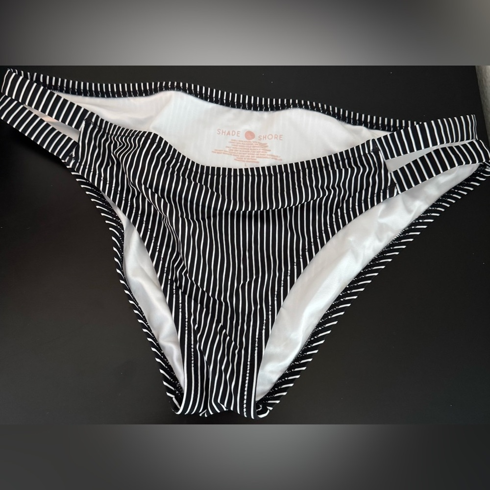 Shade & Shore Black and White Striped Swim Bottom